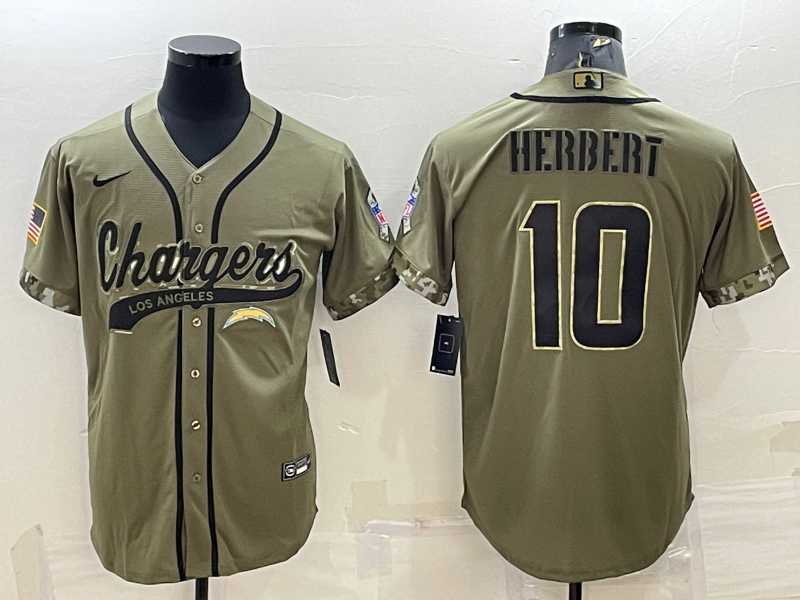 Men's Los Angeles Chargers #10 Justin Herbert Olive Salute to Service Cool Base Stitched Baseball Jersey,We sell and wholesale Men's Los Angeles Chargers #10 Justin Herbert Olive Salute to Service Cool Base Stitched Baseball Jersey on line form chian!